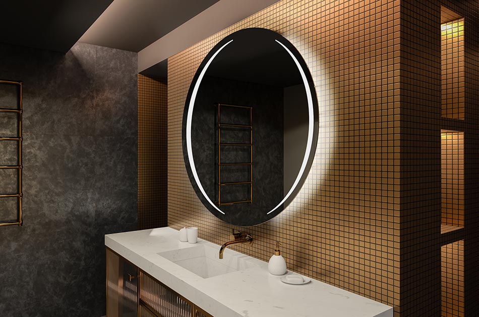 Rundet LED-spejl med belysning, der er perfekt til et stemningsfuldt interiør | ARTFORMA