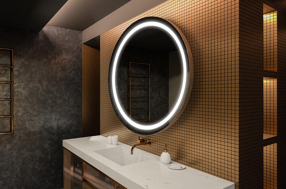 Moderne rundt spejl med blødt LED-lys i premium-stil | ARTFORMA