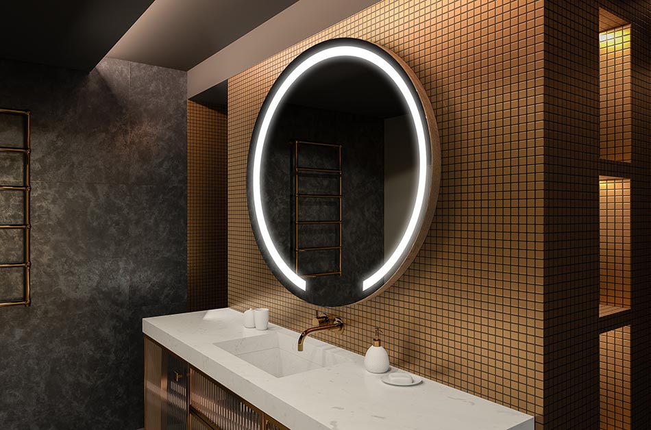 Moderne rundt spejl med blødt LED-lys i premium-stil | ARTFORMA