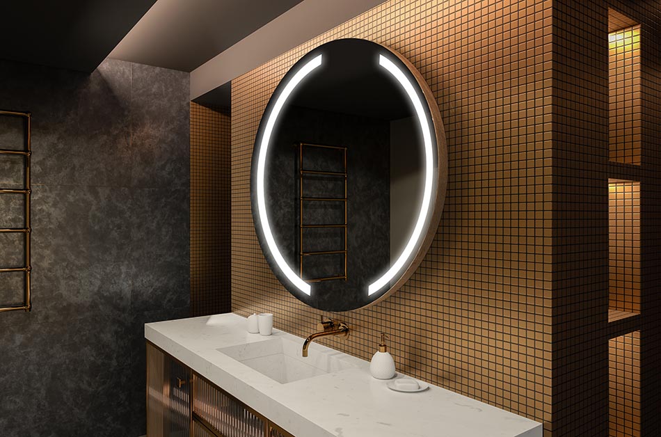 Moderne rundt spejl med blødt LED-lys i premium-stil | ARTFORMA