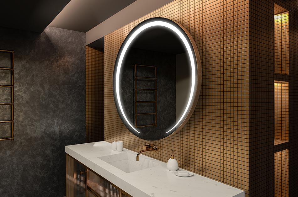 Moderne rundt spejl med blødt LED-lys i premium-stil | ARTFORMA