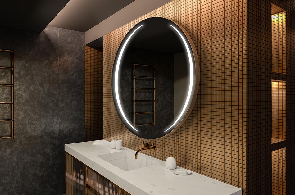 Moderne rundt spejl med blødt LED-lys i premium-stil | ARTFORMA