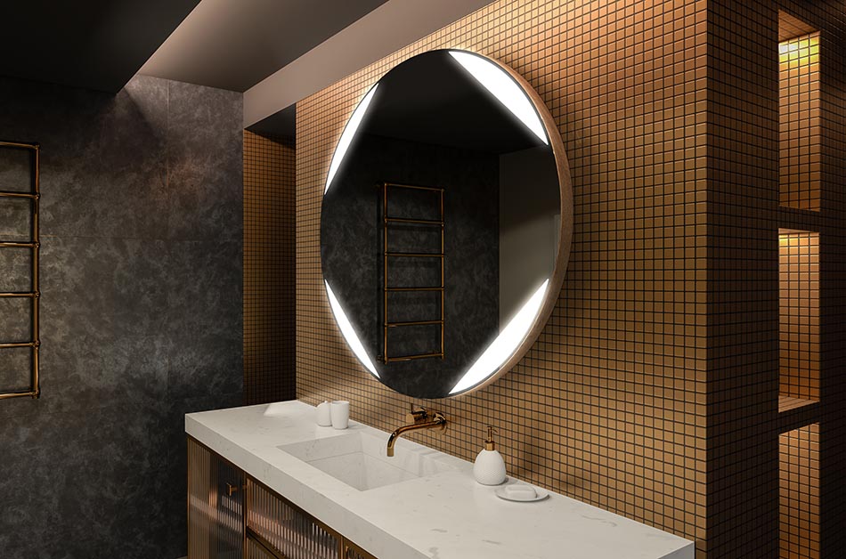 Moderne rundt spejl med blødt LED-lys i premium-stil | ARTFORMA