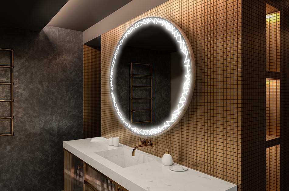 Moderne rundt spejl med blødt LED-lys i premium-stil | ARTFORMA