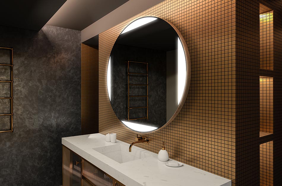 Moderne rundt spejl med blødt LED-lys i premium-stil | ARTFORMA