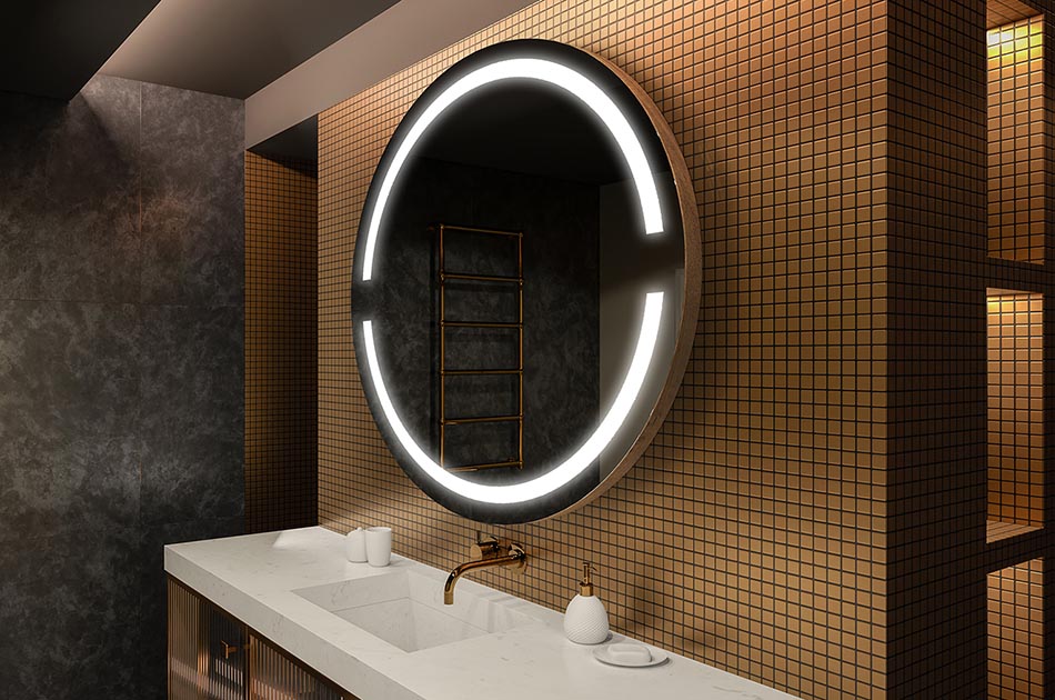 Moderne rundt spejl med blødt LED-lys i premium-stil | ARTFORMA