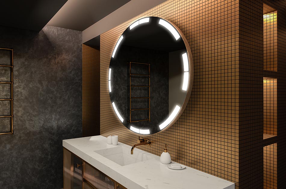 Moderne rundt spejl med blødt LED-lys i premium-stil | ARTFORMA