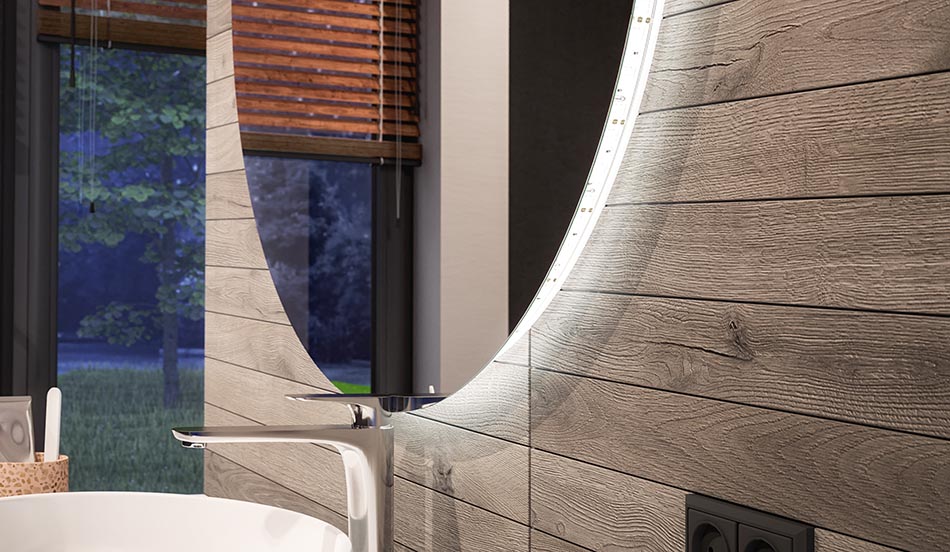 Rundt LED-spejl med ambient effekt og elegant diffust lys | ARTFORMA