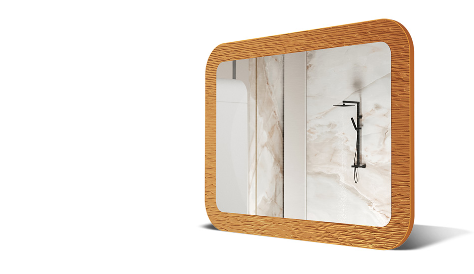 Spejl i ramme med metaldekoration. Symbol på moderne elegance
