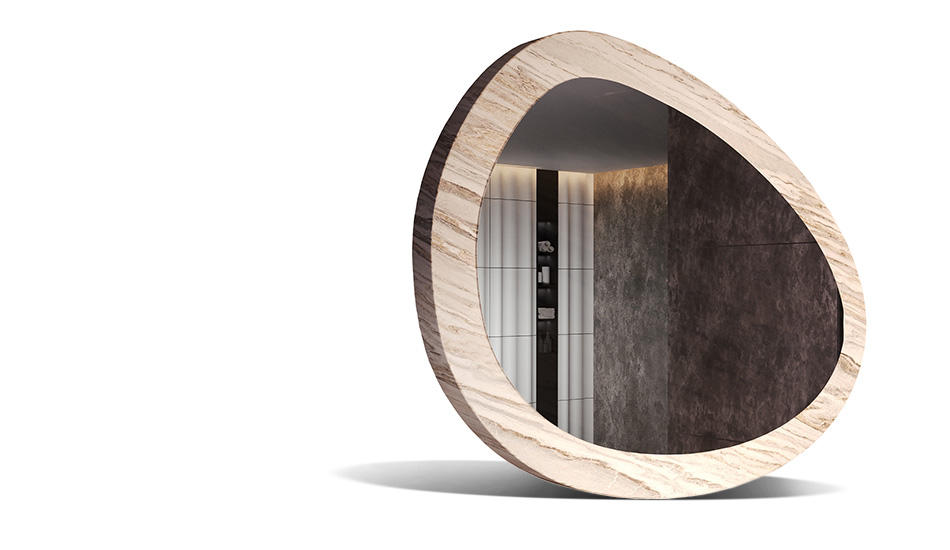 Spejl i ramme med stenlaminat. Naturens kraft