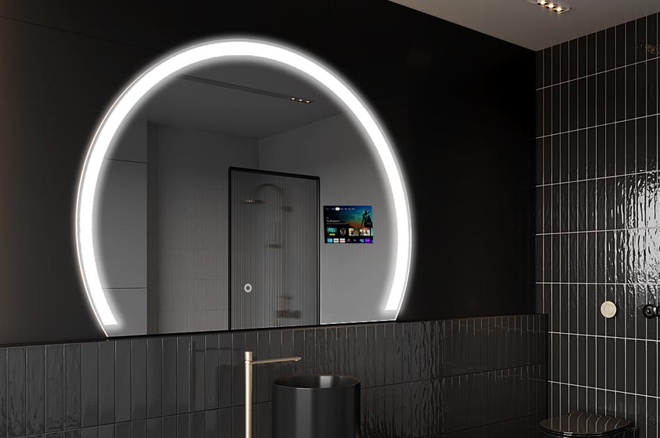 Uregelmæssigt LED-spejl med vejrdisplay og berøringspanel | ARTFORMA