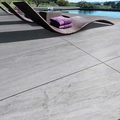 Glaseret porcelænsflise til gulv, 120 x 280 cm, grå stenlook, mat, A4H1129 Agathos Grey #5