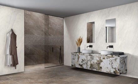 Glaseret porcelænsflise til gulv, 120x280 cm, brun stenlook, mat, A4H1133 Agathos Multicolor