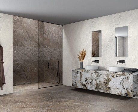 Glaseret porcelænsflise til gulv, 120x280 cm, brun stenlook, mat, A4H1133 Agathos Multicolor