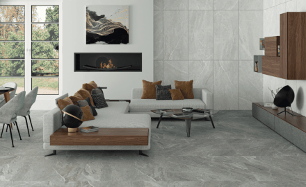 Glaseret porcelænsflise til gulv, 60x120 cm, lys grå, mat, rektificeret, A4H125, Materia Pearl