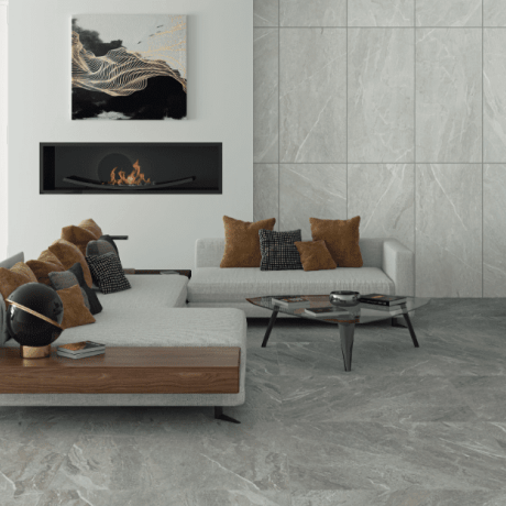 Glaseret porcelænsflise til gulv, 60x120 cm, lys grå, mat, rektificeret, A4H125, Materia Pearl #1