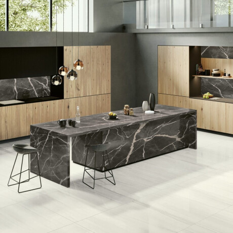 Storformat porcelænsflise, 120 x 270 cm, med grå årer, blank, rektificeret, A4H185 Dolomite #3