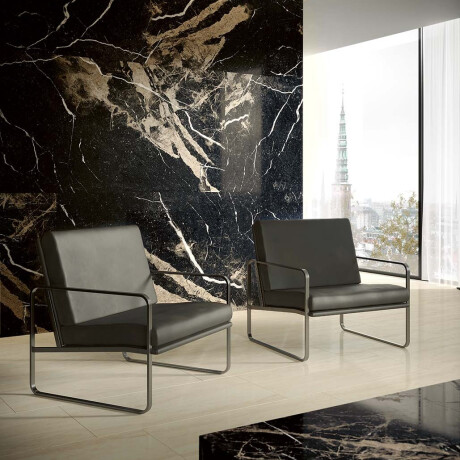 Storformat porcelænsflise, 120 x 270 cm, sort mat med gyldne årer, rektificeret, A4H196 Pierre Black #3