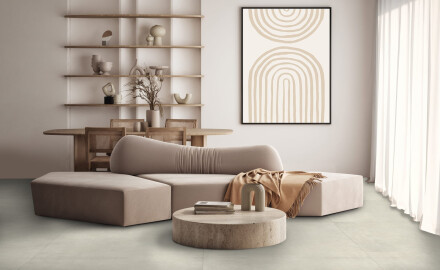 Glaseret porcelænsfliser til gulv, 120x120 cm, lys grå beton, mat, rektificeret, A4H301 Massive Snow