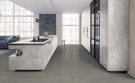 Glaseret porcelænsflise til gulv, 60 x 120 cm, grå beton, mat, rektificeret, A4H322 Massive Davy