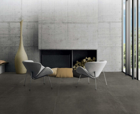 Glaseret porcelænsflise til gulv, 60x120 cm, mørkegrå beton, mat, rektificeret, A4H327 Massive Dimgray