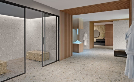 Glaseret keramisk flise til gulv, 120x280 cm, beige, terrazzo, mat, rektificeret, A4H406 Ceppo Di Gre Warm