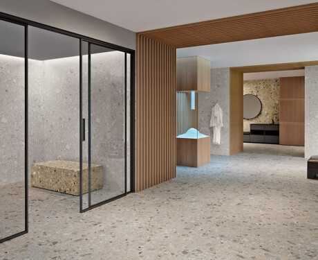 Glaseret keramisk flise til gulv, 120x280 cm, beige, terrazzo, mat, rektificeret, A4H406 Ceppo Di Gre Warm