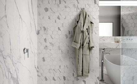 Glaseret porcelænsflise til gulv, 120x280 cm, mat, med grå årer, rektificeret, A4H452 Statuario Superiore