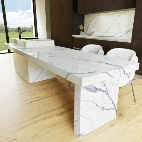 Glaseret porcelænsflise til gulv, 120x280 cm, mat, med grå årer, rektificeret, A4H452 Statuario Superiore #8