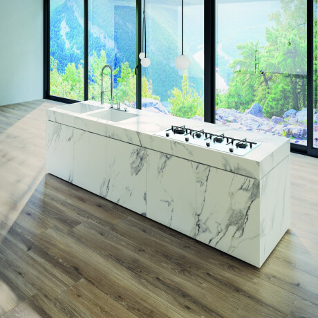 Storformat porcelænsflise, 120 x 270 cm, med grå årer, mat, rektificeret, A4H463 Calacatta #12