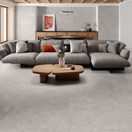 Gres-fliser til gulv, 100x100, travertin, tværsnit, mat, grå A4H497 Chrono Grey #1