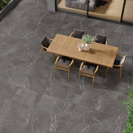 Steinfliser med årer til gulvet, 100x100, mat, mørkegrå A4H507 Volterra Stone #2
