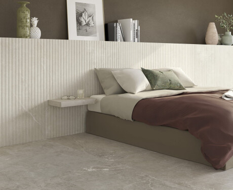 Rillet porcelænsflise til gulv, 60x120, lys grå, mat, A4H510 Rigat-One Ermetica Bianco