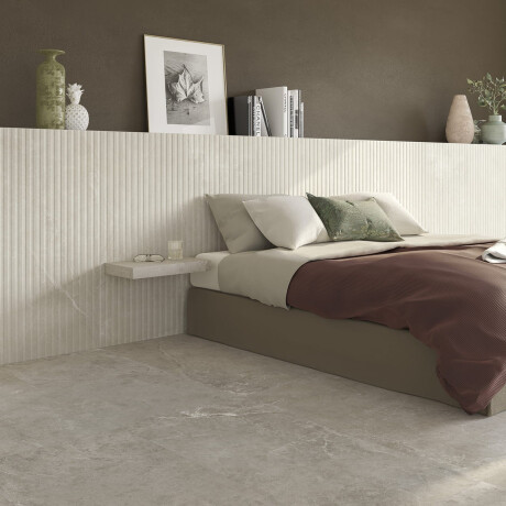 Rillet porcelænsflise til gulv, 60x120, lys grå, mat, A4H510 Rigat-One Ermetica Bianco #1