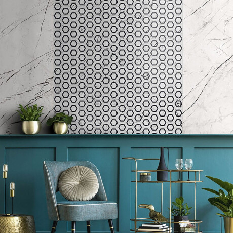 Storformat-keramisk flise 120x280, hvid marmor med sorte årer, blank overflade A4H679 Markina White #6