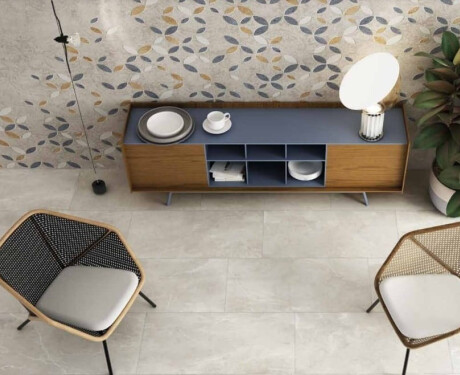 Glaseret porcelænsflise til gulv, 60x120 cm, lys grå, mat, rektificeret, A4H83 Iroc White