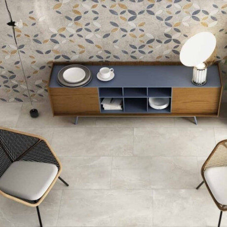 Glaseret porcelænsflise til gulv, 60x120 cm, lys grå, mat, rektificeret, A4H83 Iroc White #1