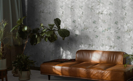 Vægfliser 60x120 cm, grå med blomstermønstre, mat, A4H923 Lirio