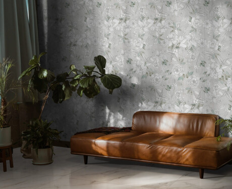 Vægfliser 60x120 cm, grå med blomstermønstre, mat, A4H923 Lirio
