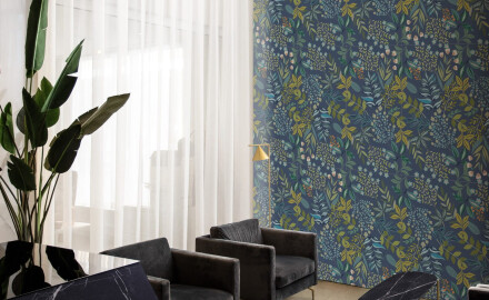 Vægfliser 60x120 cm, blå med blomstermønstre, mat, A4H924 Majorele
