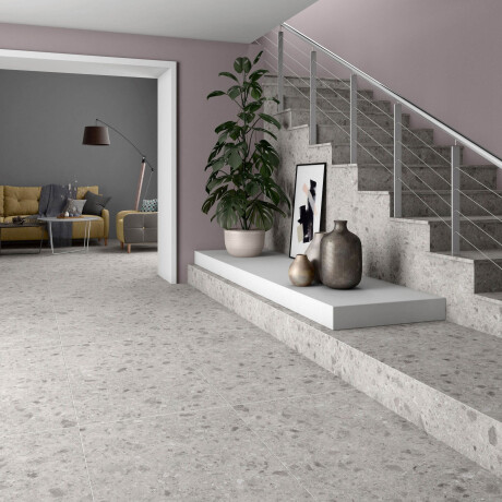 Glaseret porcelænsfliser til gulv 60x120, grå, mat, rektificeret, A4H97, terrazzo #10