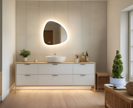 Uregelmæssigt spejl med belysning, tofarvet, touch‑knap, varmemåtte