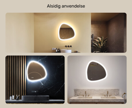 Uregelmæssigt spejl med belysning, tofarvet, touch‑knap, varmemåtte #2