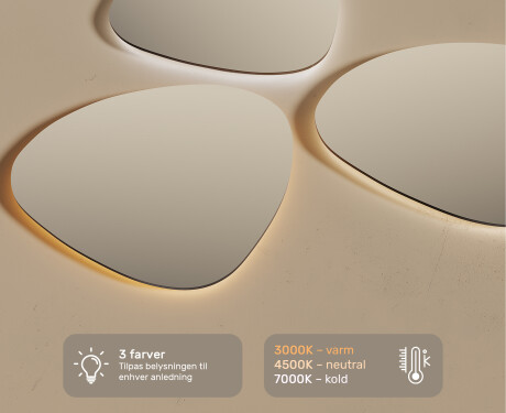 Uregelmæssigt spejl med belysning, tofarvet, touch‑knap, varmemåtte #3