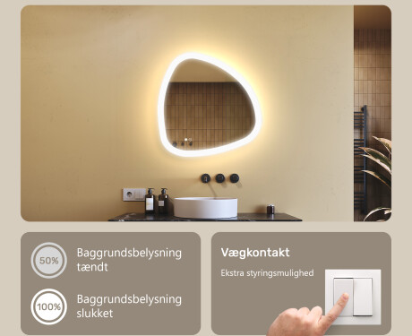 Uregelmæssigt spejl med belysning, tofarvet, touch‑knap, varmemåtte #4