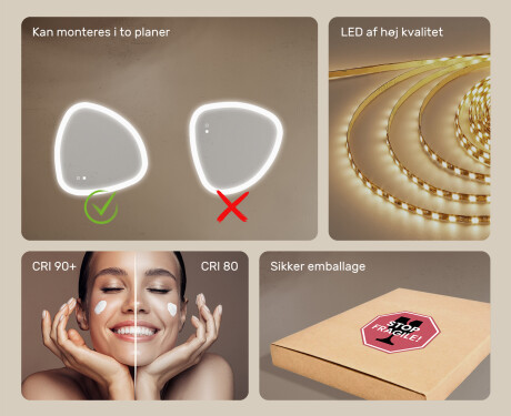 Uregelmæssigt spejl med belysning, tofarvet, touch‑knap, varmemåtte #6