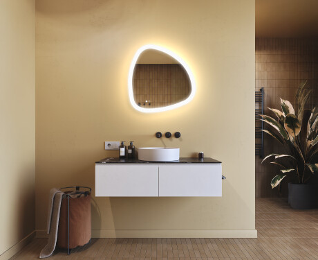 Uregelmæssigt spejl med belysning, tofarvet, touch‑knap, varmemåtte #9