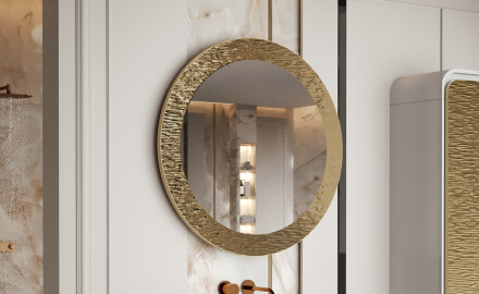 Rundt spejl med dekorativ metalfinish L288