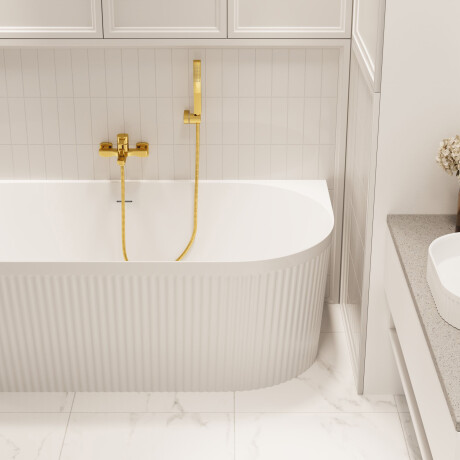 Fritstående, riflet Glamour-badekar på 170 cm, komplet med vandlås og prop/afløb i hvid #3