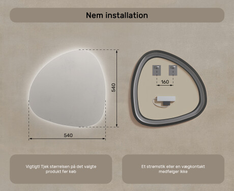 LED Badeværelses spejl med uregelmæssig form 54x54cm med koldt LED-lys 7000K, varmt lys 3000K eller neutralt lys 4500K #7